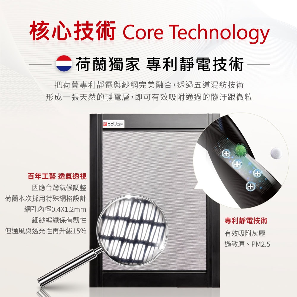 【立即購買】Poll-tex Lite普特絲防霾紗窗輕量版 2 普特絲防霾紗窗輕量版核心技術