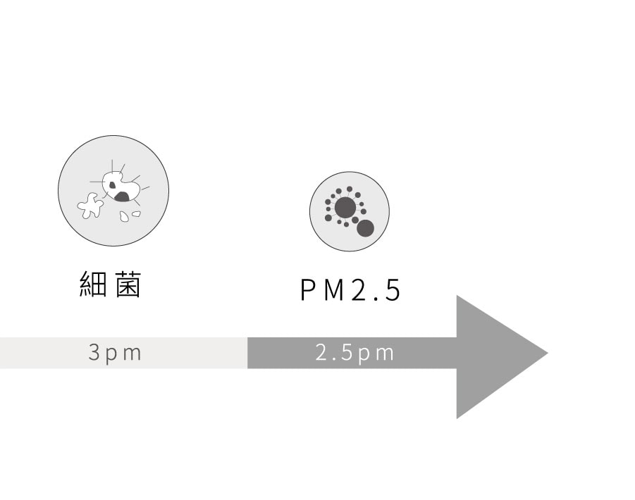 PM2.5直徑僅頭髮1/28，可直接進入人體的肺泡與微血管中，進而散佈於全身，對身體造成嚴重的傷害。